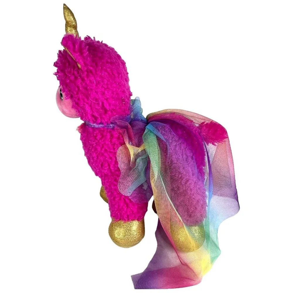 Build A Bear Pink Sparkle LlamaCorn‎ Plush Llama Unicorn Rainbow Net Outfit Toy